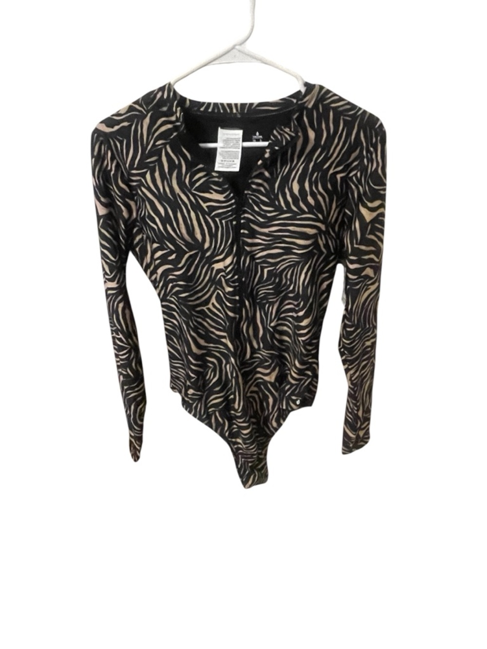 Volcom Zebra Print Long Sleeve Swimsuit XL - UPF 50 - Zip Front - One Piece NWT